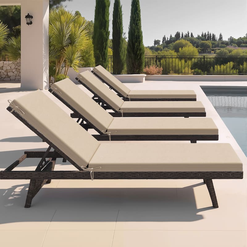 Outdoor Patio Chaise Lounge Chair Cushion - 80 inches - 4PC - New Beige
