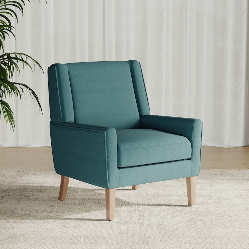 Mid-Century Linen Wing Chair - Tailored Channel Tufting & Walnut Tapered Legs, Compact Accent for Reading Nooks - Single - Teal