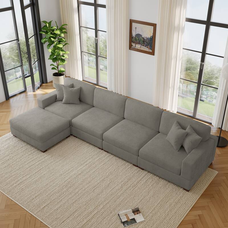 Modern Oversized Chenille Modular Sectional Sofa with Ottoman