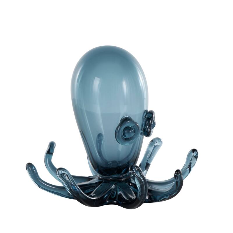 Dark Blue Glass Cute Ombre Octopus Decorative Sculpture with Curved Tentacles