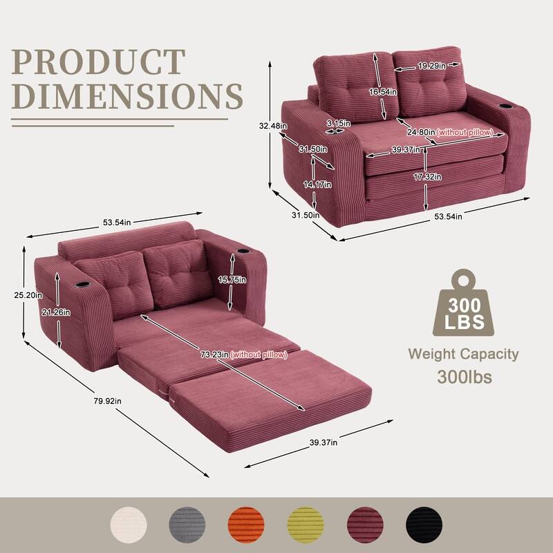 HOMEFUN 2 in 1 Convertible Sofa Bed,Corduroy Upholstered Compressed Sofa Bed for Living Room