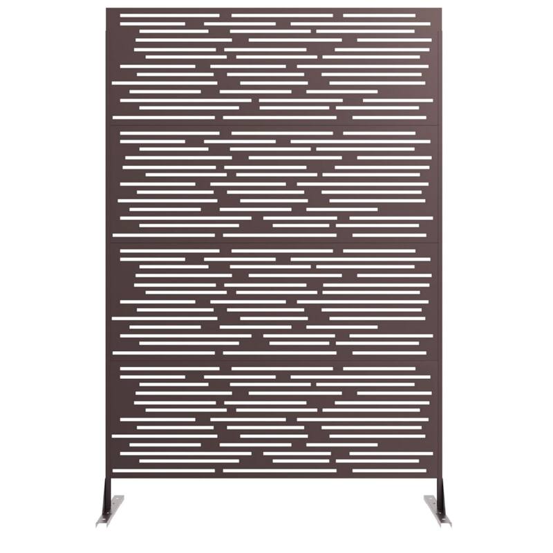 1PCS 72 in H x 46 in W Metal Privacy Screen Panel Freestanding Outdoor Divider with Stand Stripe02-Brown - Brown