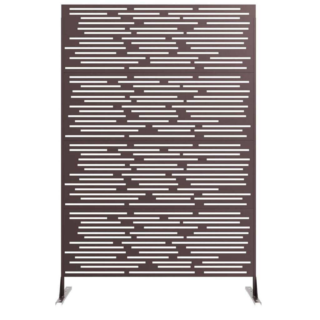 1PCS 72 in H x 46 in W Metal Privacy Screen Panel Freestanding Outdoor Divider with Stand Stripe02-Brown