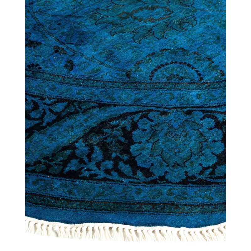 Overton Hand Knotted Wool Vintage Inspired Modern Contemporary Overdyed Blue Area Rug - 5' 1" x 7' 7"