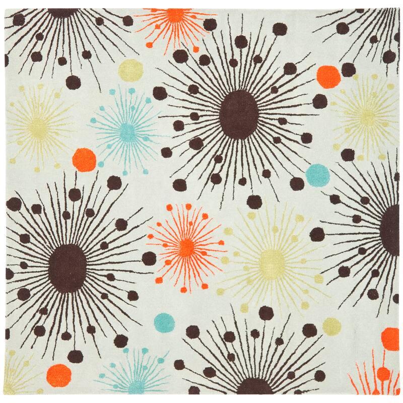 SAFAVIEH Handmade Soho Cristen Cosmos N.Z. Wool Rug - 6' Square - Light Blue/Multi