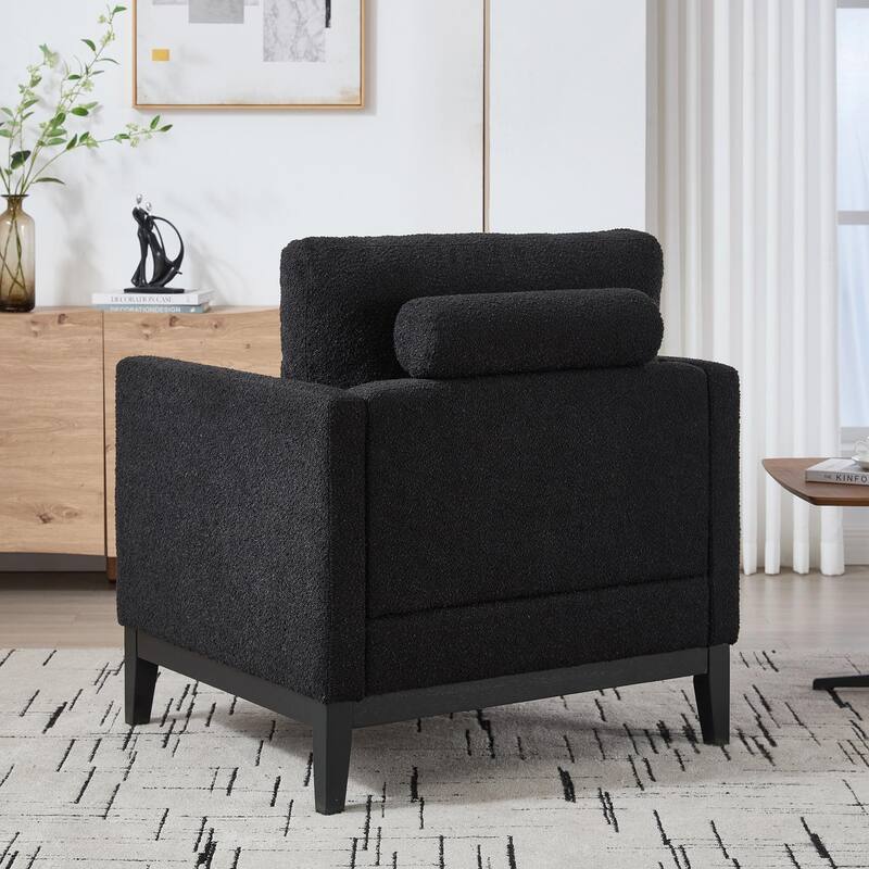 Boucle Armchair with Storage Ottoman - 300lb Capacity, Farmhouse Style