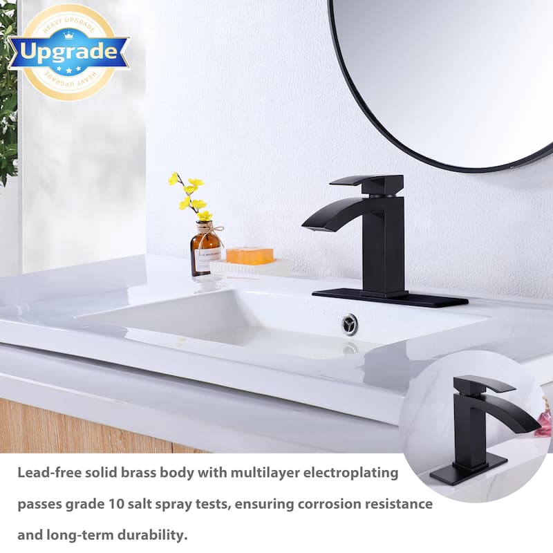 Modland Waterfall Bathroom Faucet Single Hole, CEC/CUPC Certified, with Cover Plate (Brushed Gold/Matte Black)