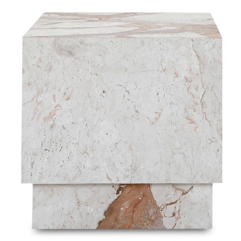 NADAAL STUDIOS Tahlira Accent Table, Square Breccia Aurora Marble Top with Recessed Base, MDF Core, Breccia Marble