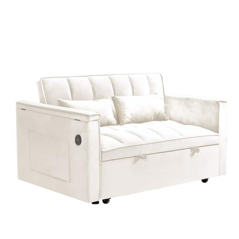 55.5" Convertible Velvet Double Sleeper Sofa Bed with Hidden Side Table