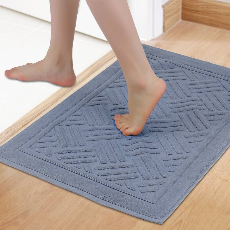 Cotton Bath Mat Towel, Luxury Absorbent Floor Rug for Hotel Spa Shower Bathroom Towels - Blue - 20" x 32"