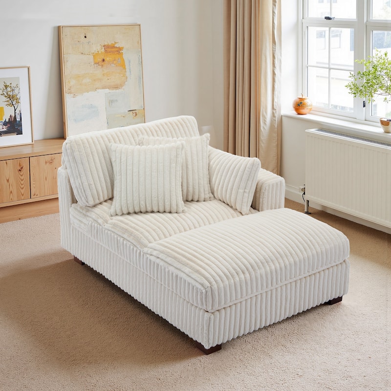 Modern Indoor Chaise Lounge Couch with Pillows - White - Right Facing