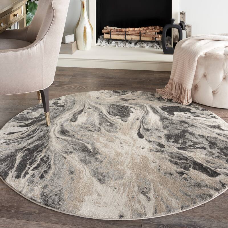 Inspire Me Home Decor Neutral Modern Abstract Area Rug - 5'3" Round - Multicolor
