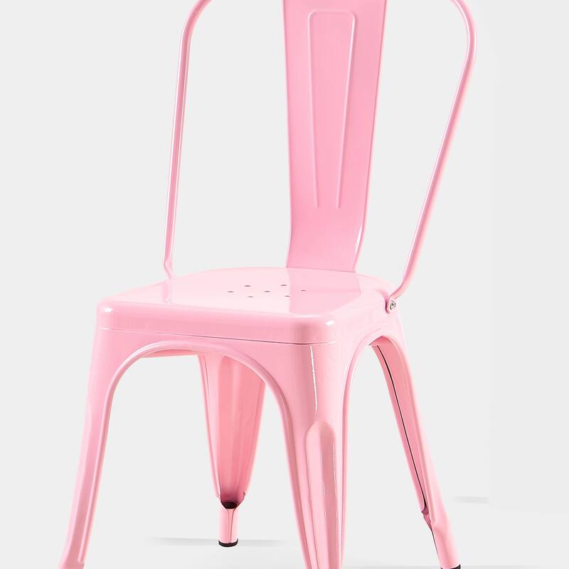 18" Modern Industrial Metal Stackable Pink Dining Chair, 4PCS - 18" W X 18" D X 33" H