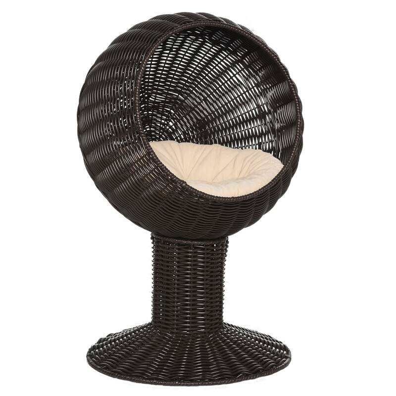 Pawhut Hooded Rattan Wicker Elevated Cat Bed