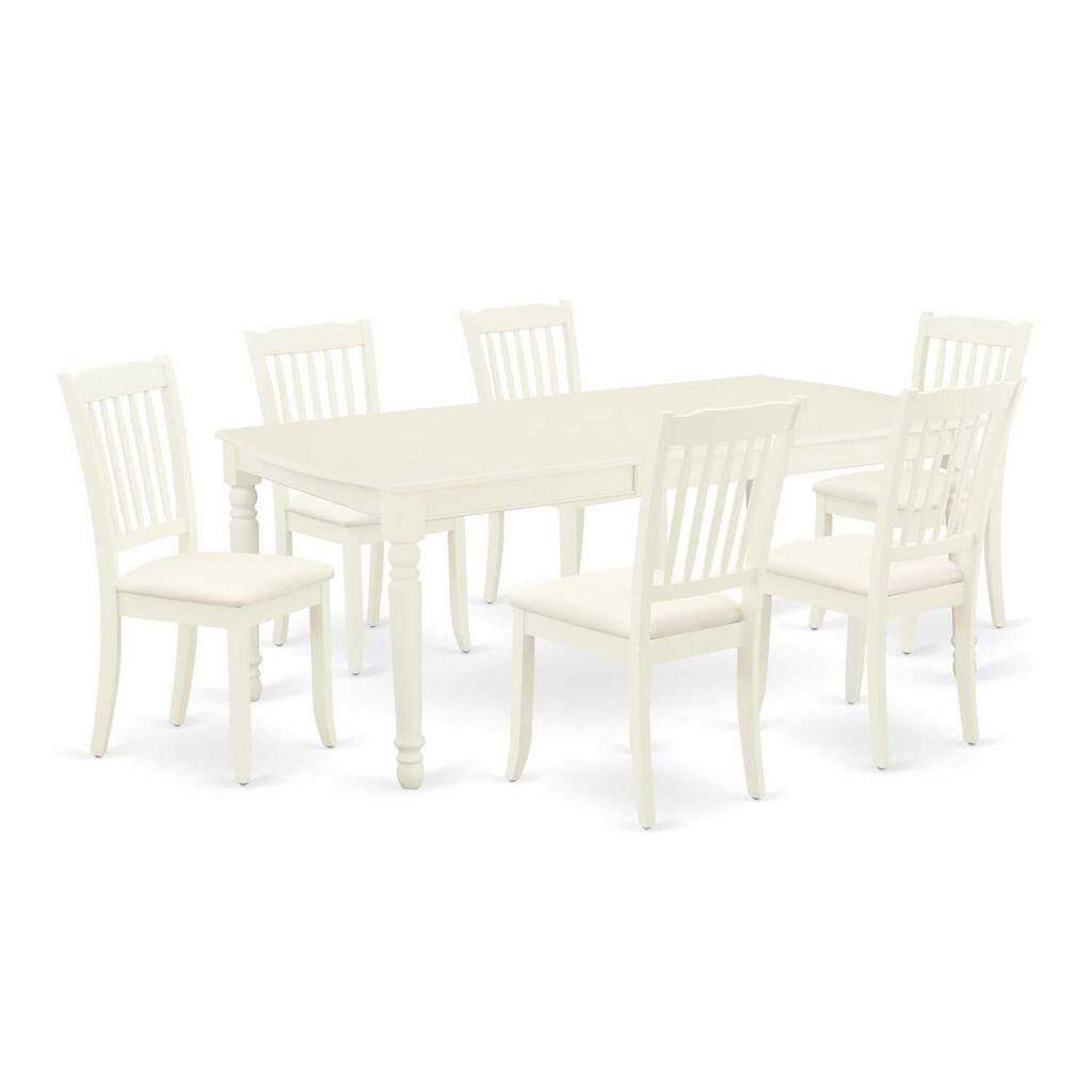 7Pc Dinette Set - Kitchen Table with Butterfly Leaf & 6 Linen Dining Chairs - White Finish - 78