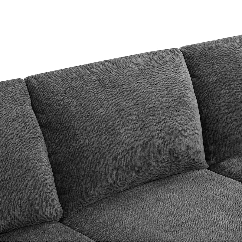 Modular U-Shaped Sectional Sofa with 2 Ottomans, Chenille Cloud Floor Couch, Fully Compressed Upholstered Sofa