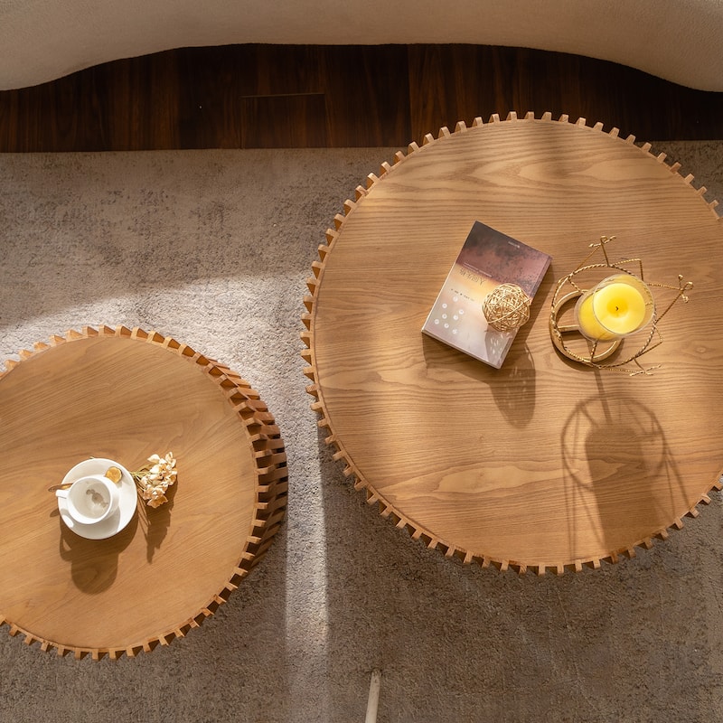 Fashion Style Nesting Coffee Table Set with Vertical Textured Embossed Design for Living Room, Office and Dining Room(Set of 2)