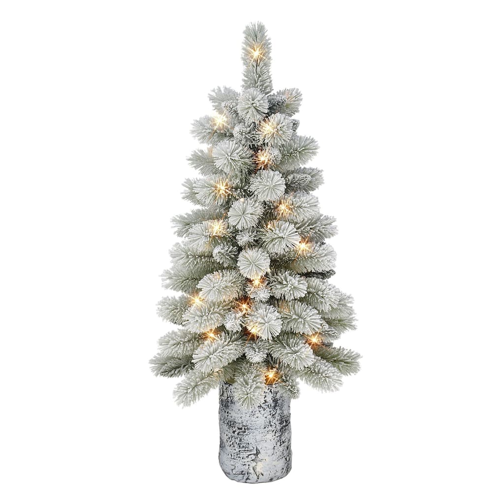 3.5' Potted Flocked Norwegian Pine Artificial Tree Warm White Lights - 3.5 Foot