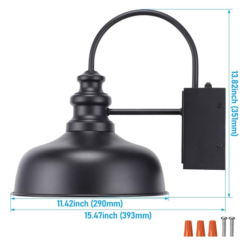 Gooseneck Barn Light with GFCI Outlet, Dusk to Dawn Floodlight, Black - 1PACK