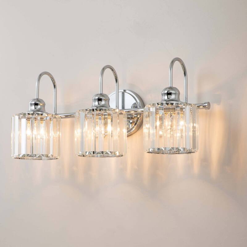 3 - Light Modern Glam Crystal Bathroom Vanity Light Wall Sconce