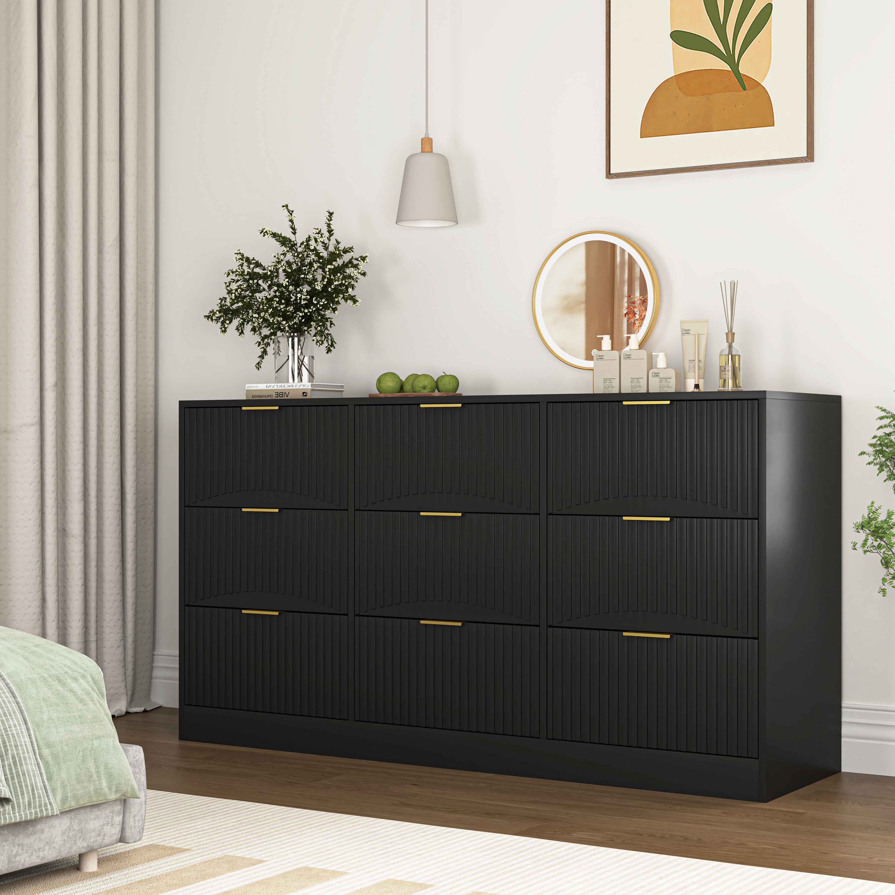 large wood dresser Garvee 9 Drawer for Bedroom, Wide Chest of Drawers Handle Free Made in India. 9 Drawer Dresser, 63" Large