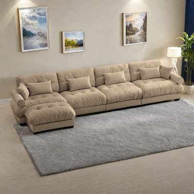 166" 4-Seat Velvet L-Shaped Sectional Cloud Sofa with Convertible Design, Bolstered Armrests, and Included Pillows