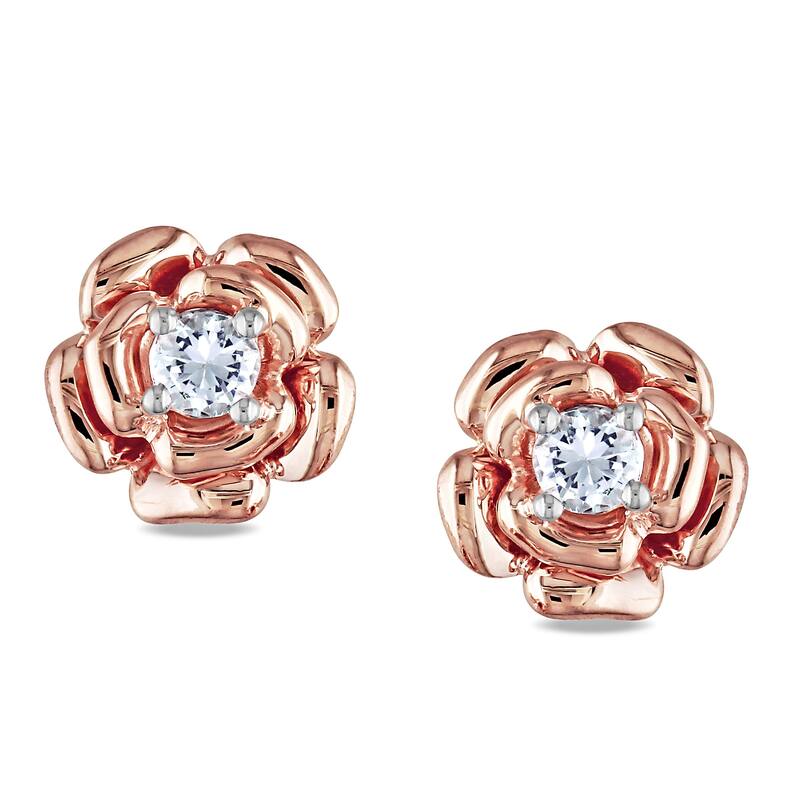 Miadora Rose Plated Silver Created White Sapphire Flower Stud Earrings