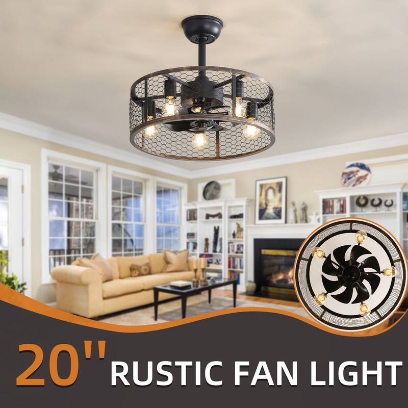 Rustic 19.7In Semi Flush Mount Ceiling Fans with Light