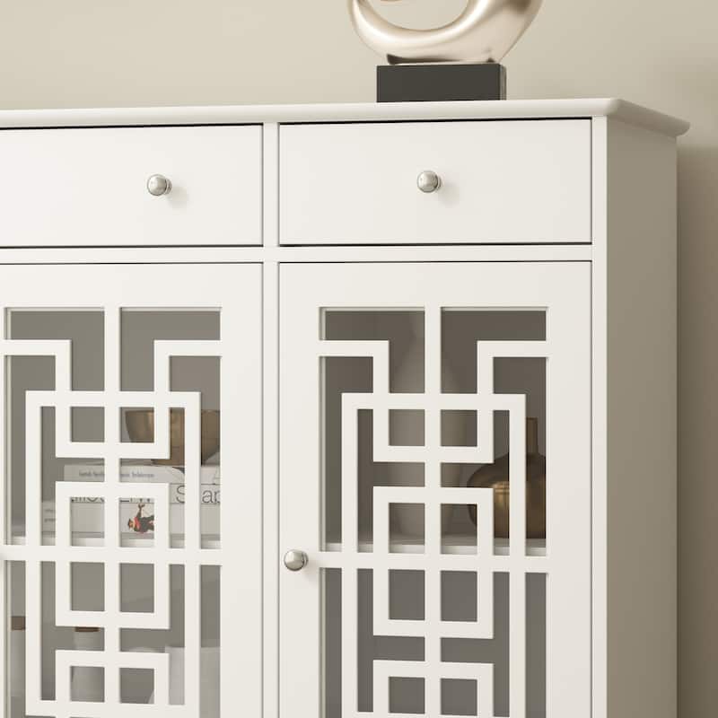 Modern Farmhouse Wood Accent Cabinet with Glass Doors Sideboard Buffet