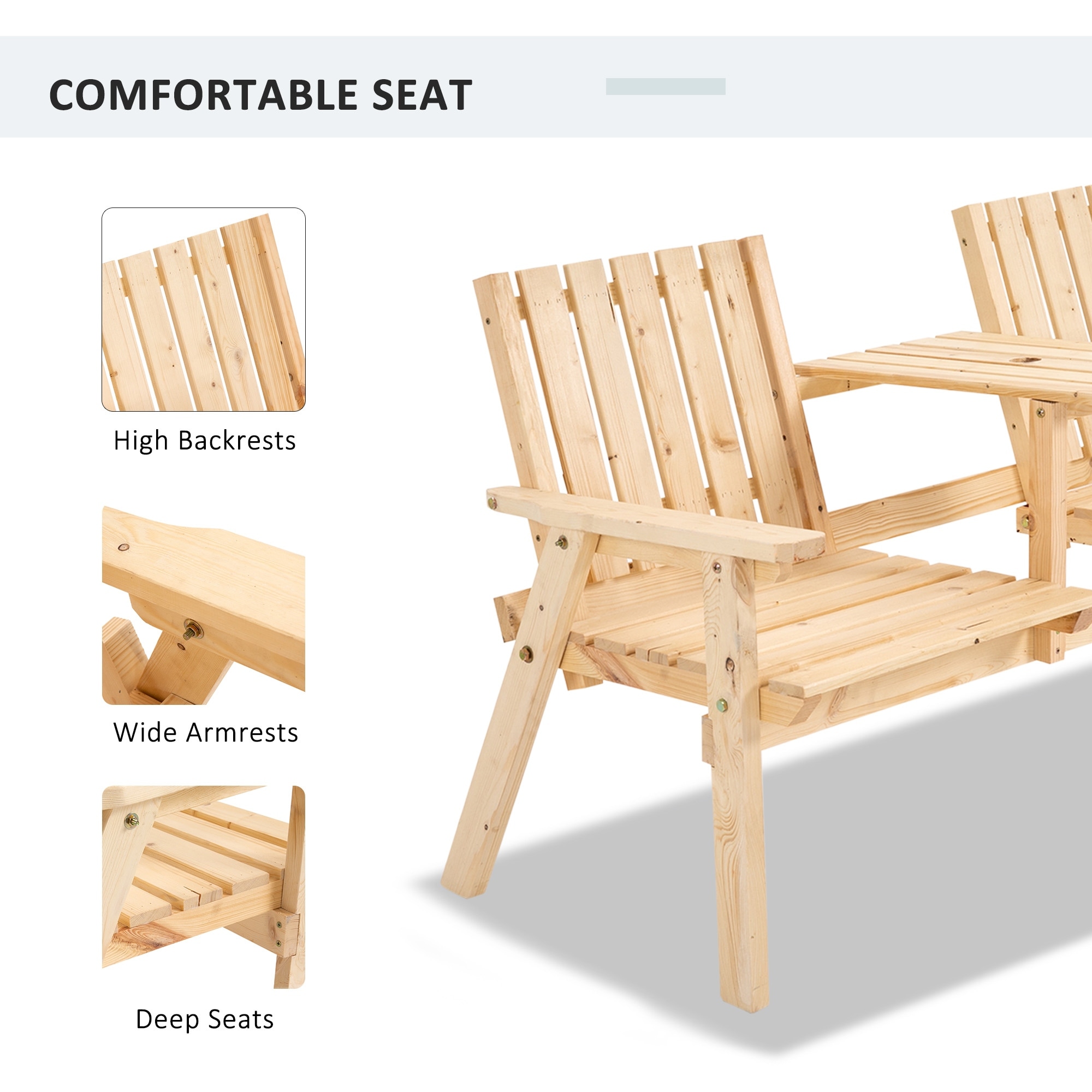Wooden seats with clearance table in middle