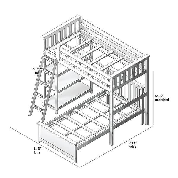 dimension image slide 1 of 2, Max and Lily L Shaped Twin over Twin Bunk Bed with Bookcase