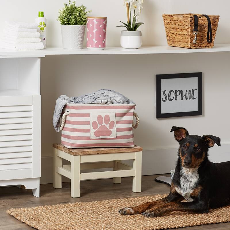 Bone Dry Polyester Pet Bin Stripe With Paw Patch Black Rectangle Large