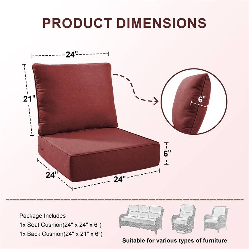 Pocassy 24x24x6 Inch Thick Cushions Pillows Indoor Outdoor Deep Seat Water & Fade Resistant - 4 Set