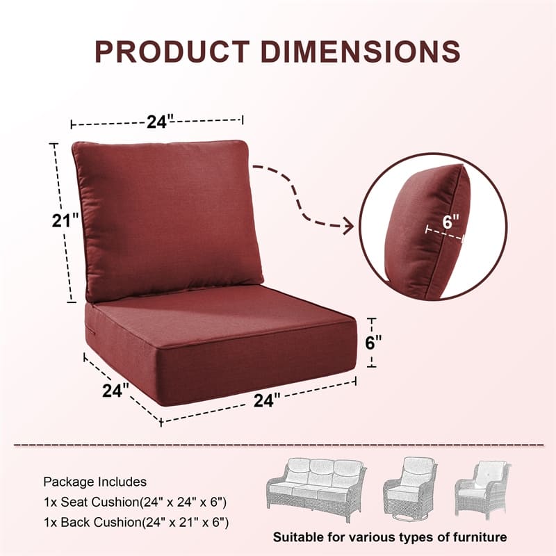 Pocassy 24x24x6 Inch Thick Cushions Pillows Set Indoor Outdoor Deep Seat Water & Fade Resistant