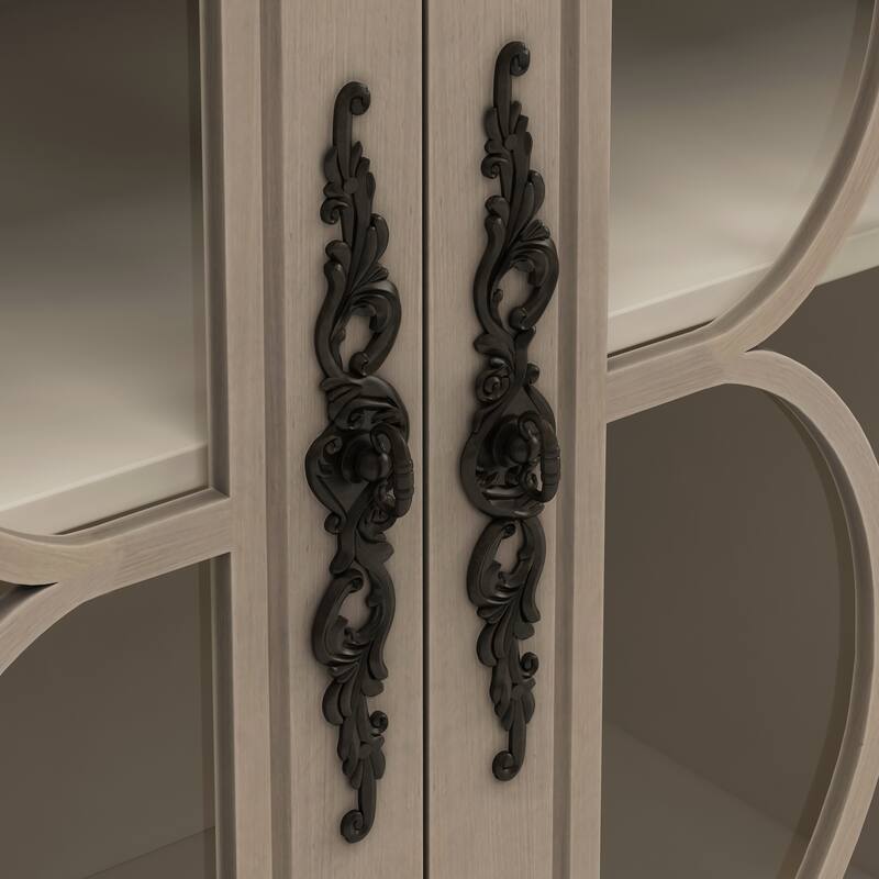 59.45" Antique 4-Door Cabinet with Tempered Glass Doors, Retro Buffets Sideboards, European Hallway Accent Cabinet