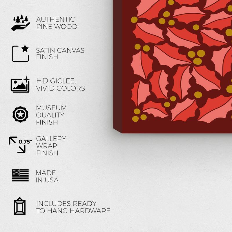 Wynwood Studio Canvas Holiday and Seasonal Leaves for a Christmas Wreath Red Modern & Contemporary Wall Art Canvas Print