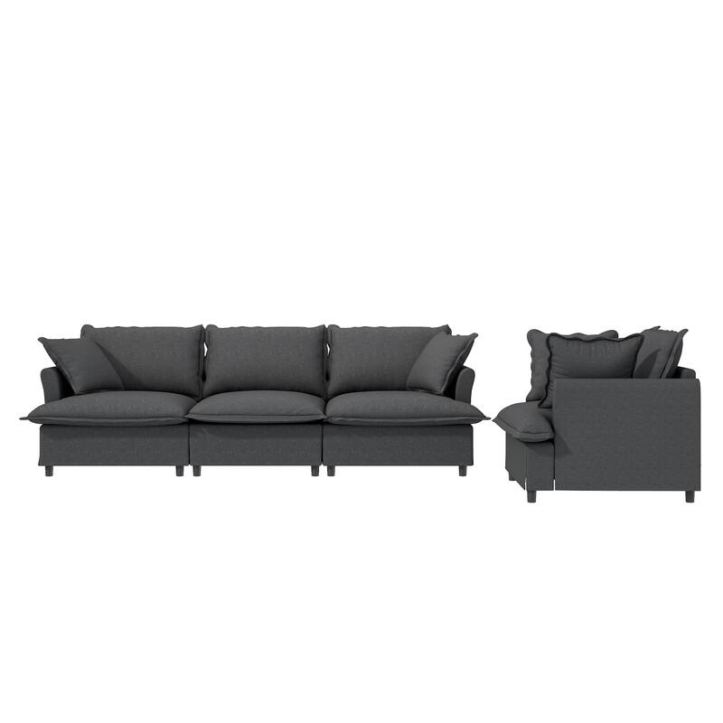 2 Piece Living Room Sofa Set With Throw Pillows,Chenille Sectional Couch Sets,Upholstered 3 Seater Sofa & Armchair,4 Seat