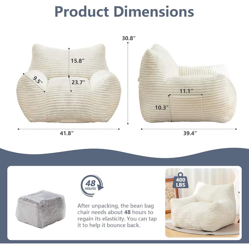 Bean Bag Chair for Adults with Armrests, Oversized Comfy Beanbag Lounge Lazy Floor Sofa Chair
