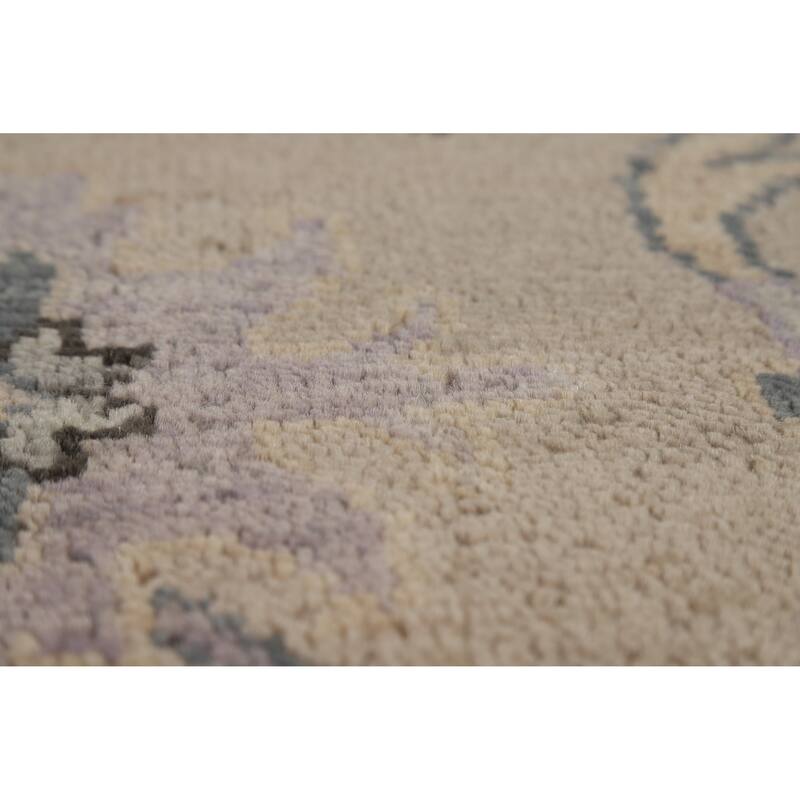 Oushak Indian Area Rug Handmade Beige Floral Wool Carpet - 9'0"x 11'7"