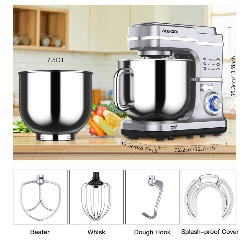 7.5 Quarts 10 Speed Tilt Head Kitchen Stand Mixer