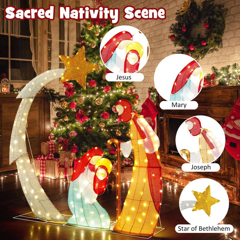 Gymax 5FT Lighted Christmas Nativity Scene Outdoor Christmas Holy - Multi - See Details