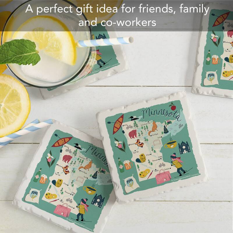 Minnesota Home 4-Pack Absorbent Stone Coasters with Protective Cork Backing 4" Square Made in The USA Easily Wipes Clean