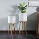 preview thumbnail 5 of 11, Distressed White Cachepot Planters with Bronze Metal Stands (Set of 2)