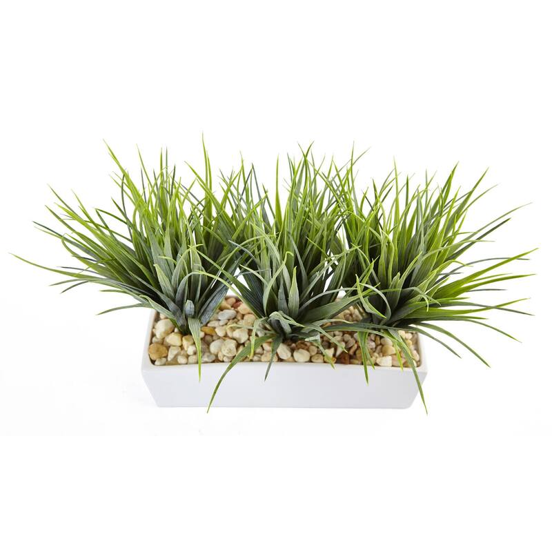 Artificial Grass Planter - Vanilla Grass Rectangle Decor - Modern Home Office Tabletop Planter - Green