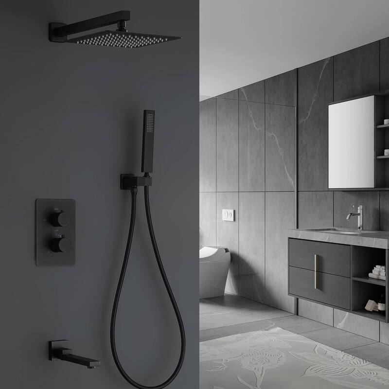 Wall Mount Tub Shower Faucet Set With Pressure Balance Valve 10 Inch Rainfall Head Shower System With Handheld Shower Combo Set
