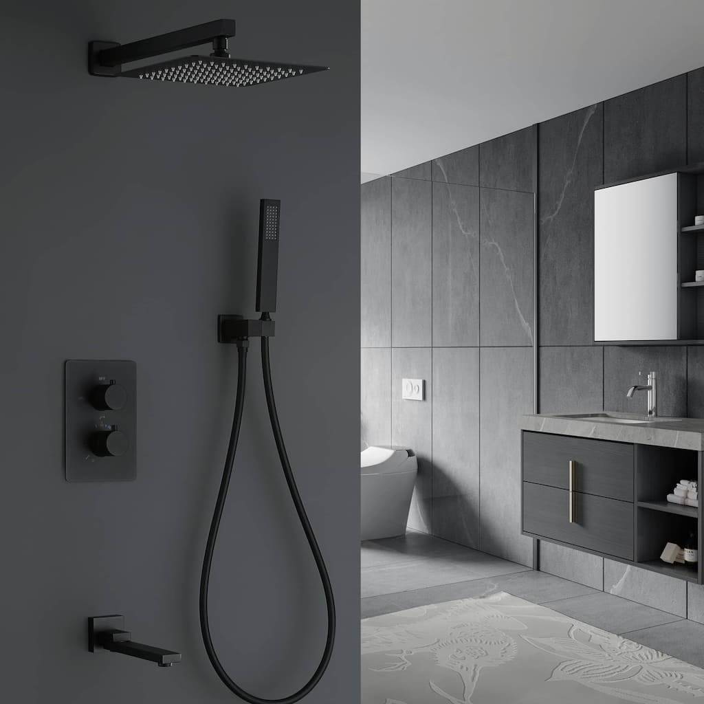Wall Mount Tub Shower Faucet Set With Pressure Balance Valve 10 Inch Rainfall Head Shower System With Handheld Shower Combo Set