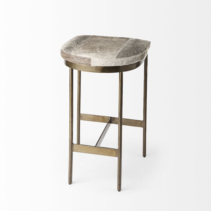 29” High Gold Frame Backless Bar Stool with Gray Upholstered Hide Saddle Seat for Kitchen or Bar - 26"H x 18"W x 16.5"D