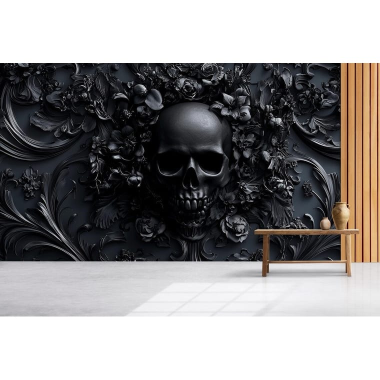 Moody Skull Wallpaper – Gothic Peel and Stick Wall Mural - 40x60