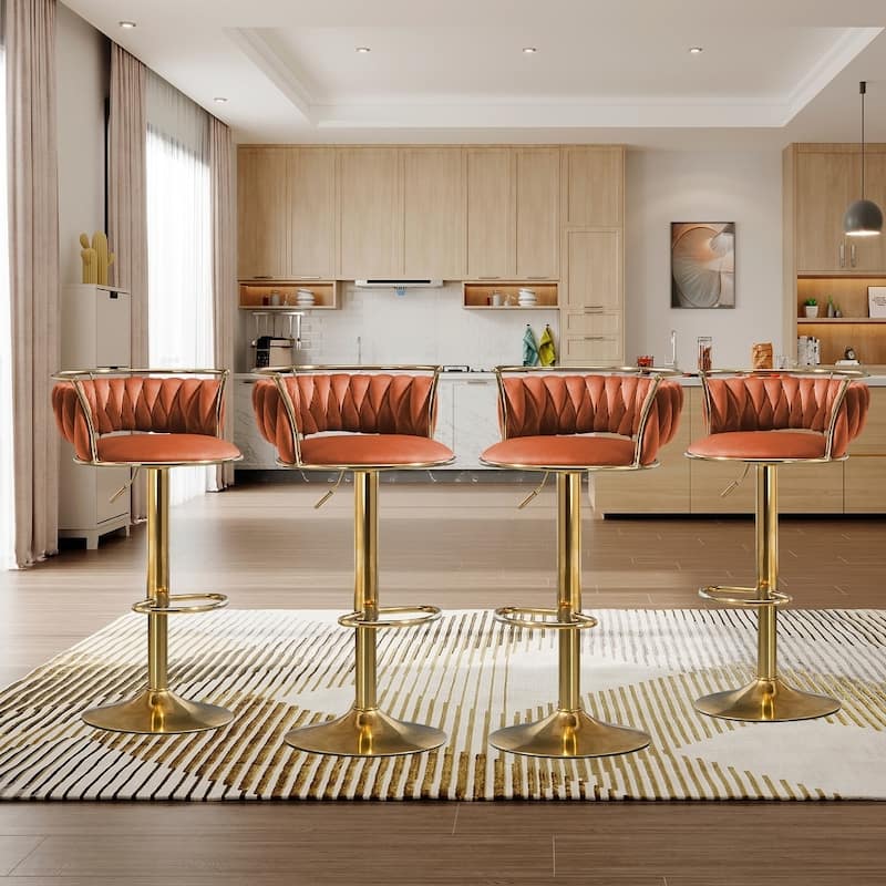 Modern Velvet 26" Adjustable Swivel Bar Stools (Set of 4)