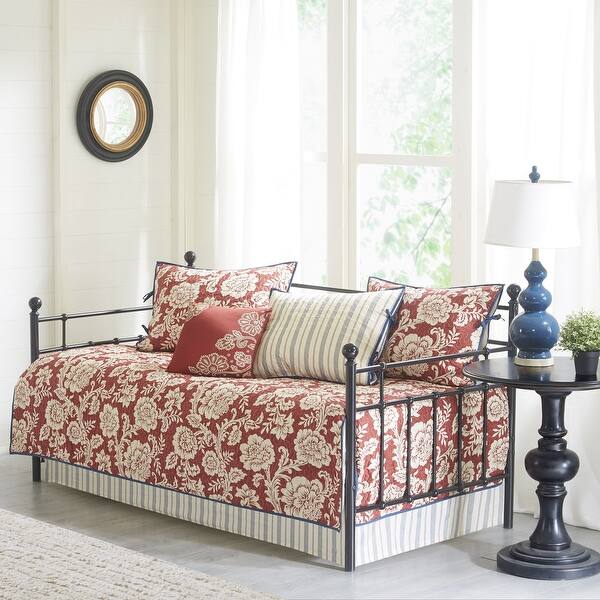 slide 1 of 8, Madison Park Georgia Red 210 Thread Count Cotton Twill Reversible 6 Piece Daybed Set Red